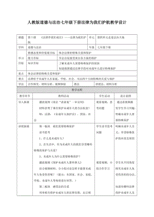 人教部編版七下道德與法制10.1《法律為我們護航》教案（嚴老師獲獎教學設計）.docx