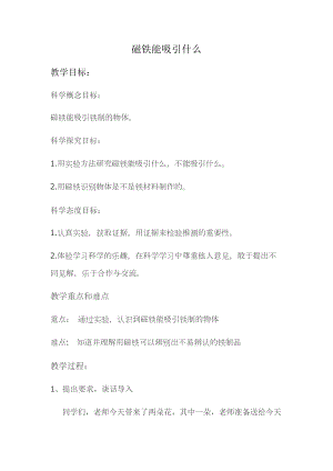 教科版二年級(jí)下冊(cè)科學(xué)1.1《磁鐵能吸引什么》教案（趙老師教學(xué)設(shè)計(jì)）.docx