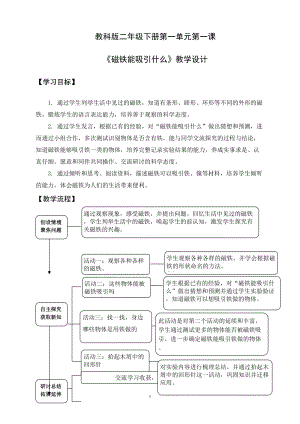 教科版二年級下冊科學1.1《磁鐵能吸引什么》教案（施老師教學設計）.docx