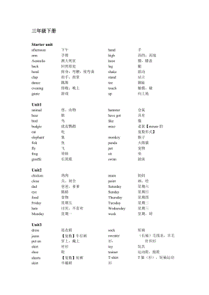 劍橋版三年級下冊英語單詞表.doc