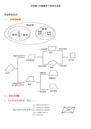 華師大版八年級下冊數學第19章四邊形知識歸納.doc