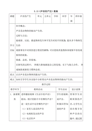 人教鄂教版四年級上冊科學(xué)5.13聲音的產(chǎn)生 教案.doc