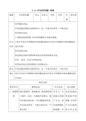 人教鄂教版四年級(jí)上冊(cè)科學(xué)5.14聲音的傳播 教案.doc