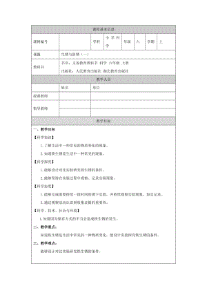 人教鄂教版六上科學1.1 生銹與防銹教學設計 (第1課時).docx