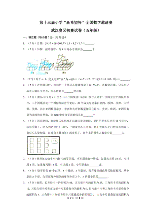 第十三屆小學五年級“希望杯”全國數學邀請賽武漢賽區初賽試卷附答案.doc