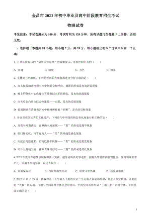 2023年甘肅省金昌市中考物理試題（原卷版）.docx