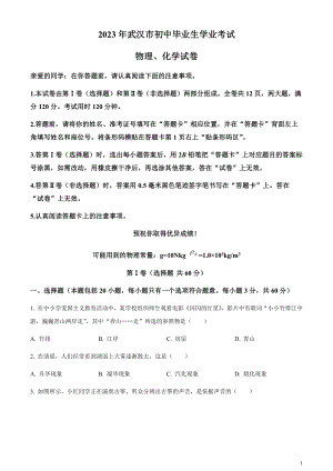 2023年湖北省武漢市中考物理試題（原卷版）.docx