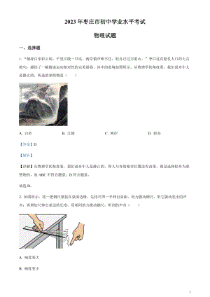 2023年山東省棗莊市中考物理試題（剖析版）.docx