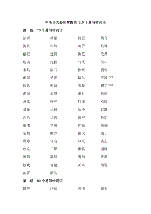 中考語文必須掌握的510個易寫錯詞語.docx