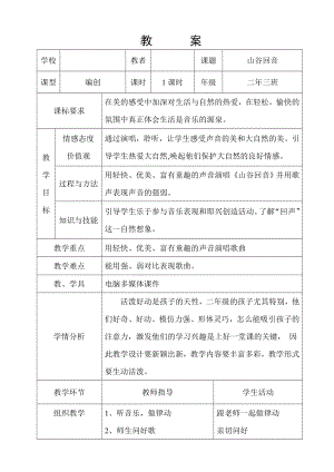 人教版二年級(jí)下冊(cè)音樂(lè)編創(chuàng)山谷回音-教案設(shè)計(jì)（劉老師公開(kāi)課）.doc