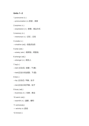 新目標九年級英語Units1-14詞匯擴展.docx
