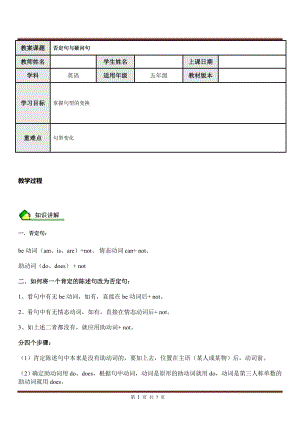 人教PEP版五年級英語上冊語法——否定句與疑問句（含答案）.doc