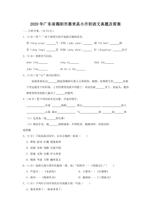 2020年廣東省揭陽市惠來縣小升初語文真題（含答案）.doc