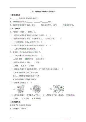 大象版六年級上冊科學1.1《顯微鏡下的細胞》練習題（含答案）.doc