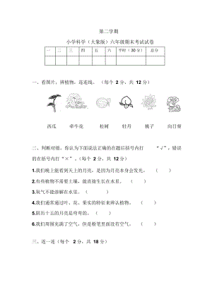 大象版一年級科學下冊期末試卷（無答案）.docx
