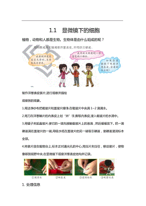 大象版六年級上冊科學1.1顯微鏡下的細胞知識點.docx