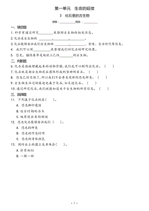 冀人版六年級上冊科學3 化石里的古生物（同步練習）.docx