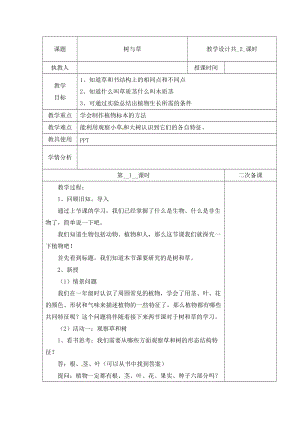 冀人版三下科學02：樹與草+第01課時教學設計（含當堂測試）.docx