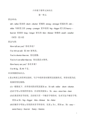 人教版(PEP)六年級(jí)下冊(cè)英語Unit1單元知識(shí)梳理（1）.doc