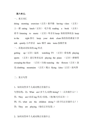人教版pep五年級(jí)下冊(cè)英語Unit6單元知識(shí)梳理.doc
