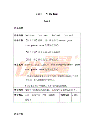 人教版PEP四年級下冊英語Unit4分課時（1）教案.doc