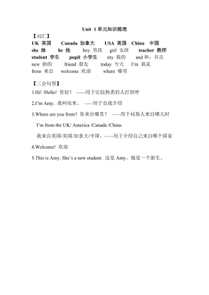 人教版pep三年級下冊英語Unit1單元知識梳理（1）.doc