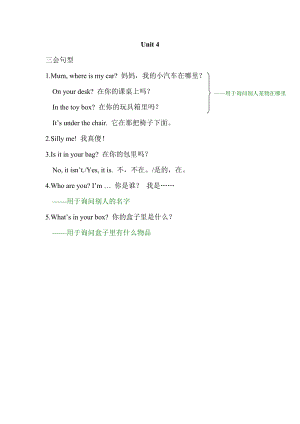 人教版pep三年級下冊英語Unit4單元知識梳理3.doc