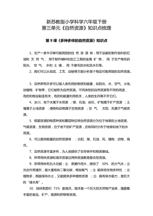 蘇教版六年級下冊科學第三單元《自然資源》知識點梳理.docx