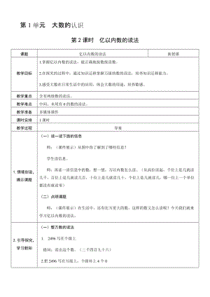 人教版四年級(jí)上冊(cè)數(shù)學(xué)1.2 億以內(nèi)數(shù)的讀法-教案.docx