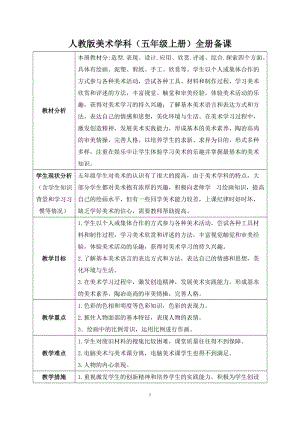 人教版五年級上冊美術教案含課時安排（全冊教學設計共56頁）.doc