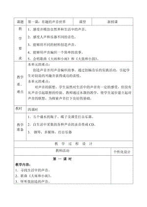 人教版一年級上冊音樂教案表格式（全冊共50頁）.doc