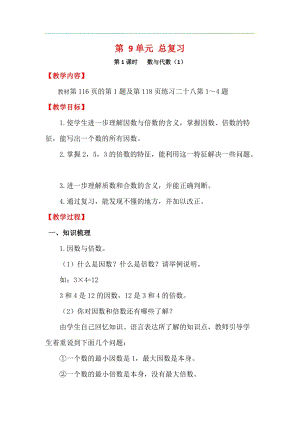 人教版五年級下冊數學9.1《 數與代數（1）》教案含教學反思.docx