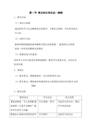 滬教版九年級化學第1節常見的化學反應燃燒-教案.docx