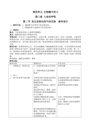人教版七下生物4.3.2《發(fā)生在肺內(nèi)的氣體交換》教案（王老師公開課資料）.doc