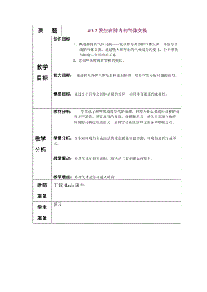 人教版七下生物4.3.2《發(fā)生在肺內(nèi)的氣體交換》教案（施老師公開課資料）.doc