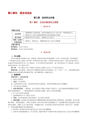 人教部編版九上道德與法治2.3第1課時 生活在新型民主國家_教案.doc