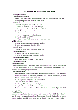 人教版八年級下冊英語Unit3Couldyoupleasecleanyourroom教案.docx
