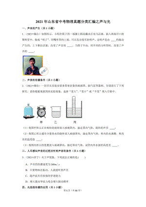 2021年山東省中考物理真題分類匯編之聲與光.doc