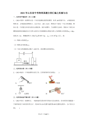 2021年山東省中考物理真題分類匯編之機械與功.doc
