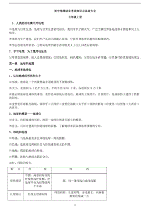 人教版七年級上冊地理知識點總結（全冊共14頁）.pdf