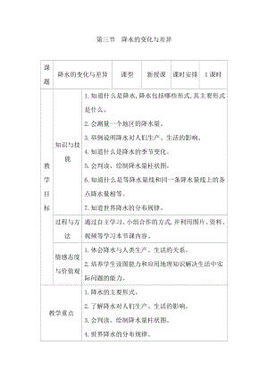 商務星球版七上地理4.3降水的變化與差異 教案.docx