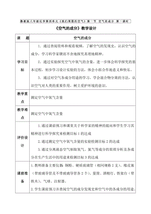 魯教版九上化學(xué)第一節(jié) 空氣的成分 教案-馮老師獲獎(jiǎng)?wù)n.doc
