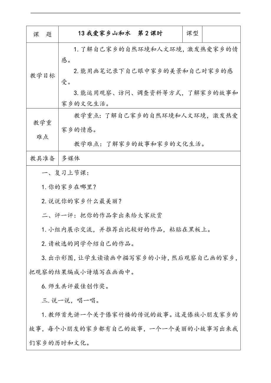 部編版二上道德與法治13.我愛家鄉山和水第2課時課件+配套教案+視頻素材.zip