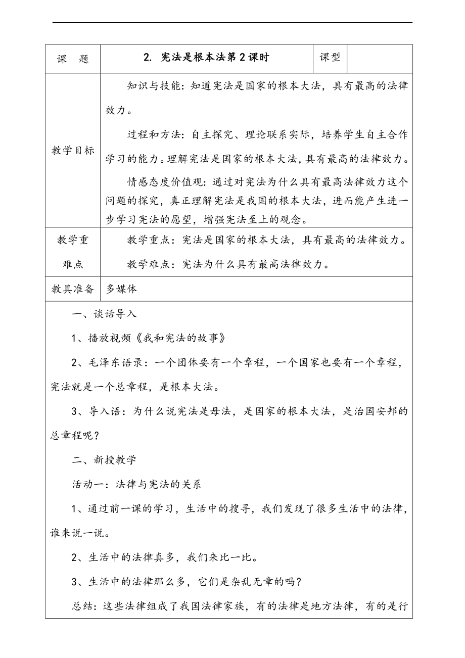 人教部編版道德與法治六年級(jí)上冊(cè)2.憲法是根本法第2課時(shí) 課件+配套教案+視頻素材.zip