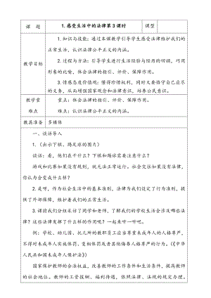 部編版六上道德與法治1.感受生活中的法律第3課時教案.docx