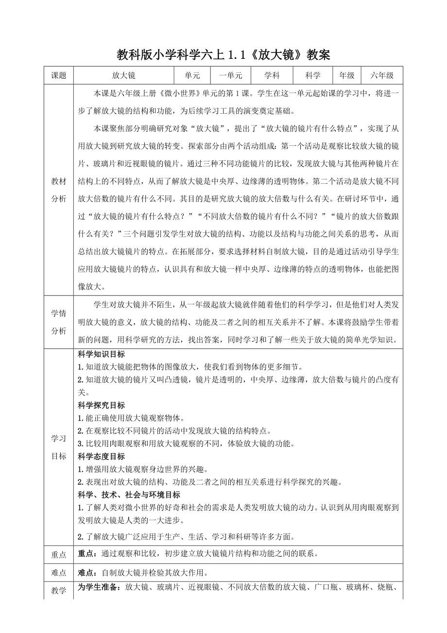 教科版六上科學1.1放大鏡課件+教學設計（含素材）.rar