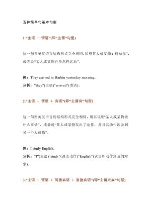 初中英語5種基本句型.docx