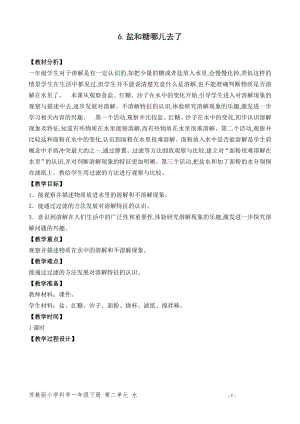 蘇教版一年級下冊科學6.鹽和糖哪兒去了-教案（錢老師）.doc