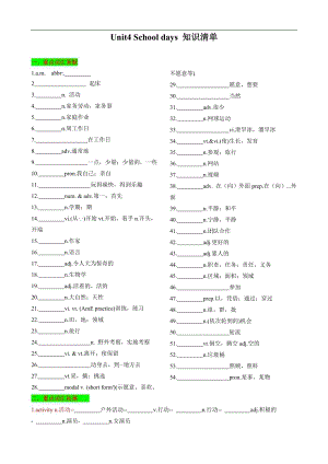 24新譯林版七年級上英語Unit4 School days 知識清單（默寫版）.docx