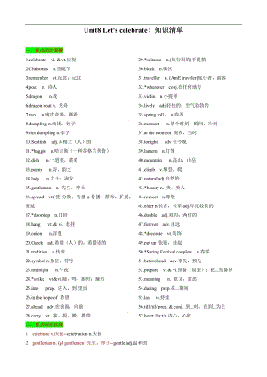 24新譯林版七年級上英語Unit8Letscelebrate！知識清單（記憶版）.docx